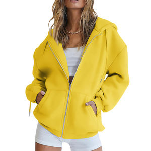 Sudadera con capucha informal de mujer de talla grande personalizada con cremallera completa y capucha corta, sudaderas de invierno con bolsillos delanteros - Product Image 5