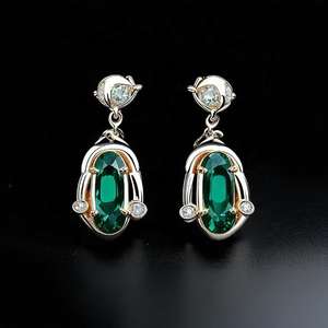 Fashion 925 Sterling Silver 18K Gold Plated Green Hydro Oval Earrings 12×25mm 5 Inch 15g Wholesale - Product Image 6