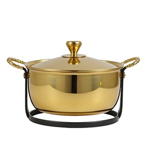 Marmite de luxe en acier inoxydable ustensiles de cuisine marmite à soupe double poignée couvercle en métal cuisine couleur or avec support noir marmites - Product Image 1