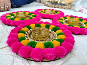 Colorful Pom Pom Rangoli Candle Holders Handmade Tealight Holders for Diwali, Pooja, Wedding & Festive Home Decor | Return Gift - Product Image 4