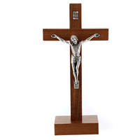 Crucifix de table avec base croix en bois d'olivier et statue de jésus en métal pour fournitures d'église décor religieux et autels de prière