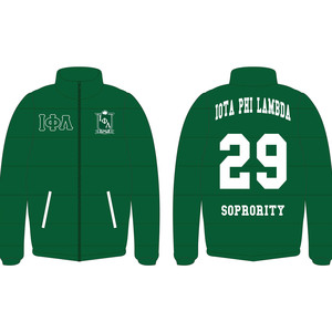 Iota Phi Lambda Sorority y fraternidad bordado de secado rápido al por mayor chaqueta acolchada de invierno con cuello levantado personalizado - Product Image 1