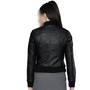 Color negro tela suave transpirable diseño único mujer moda desgaste último estilo chaqueta de cuero genuino para mujer - Product Image 4