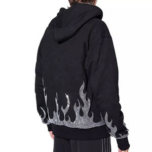 Sudadera con capucha de algodón 100% de peso pesado de alta calidad con logotipo personalizado Sudadera con capucha de diamantes de imitación French Terry Pullover Sudaderas con capucha gruesas - Product Image 6