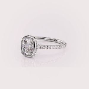 IGI Certified Cushion Cut Lab Grown Diamond Engagement <b>Ring</b> 14K Rose / Yellow & White Gold Bezel Set Diamond Bridal <b>Ring</b> - Product Image 2