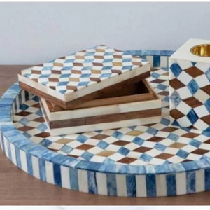 Plateau de service en incrustation d'os naturel, élégant et esthétique pour la maison, plateau de présentation de boissons d'inspiration vintage, disponible au prix de gros - Product Image 1