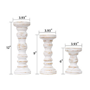 Premium Hand Carved Mango Wood <b>Pillar</b> <b>Candle</b> <b>Holder</b> Set of 3 Rustic White Decorative Wooden Tabletop <b>Candle</b> Stands Cheap Price - Product Image 3