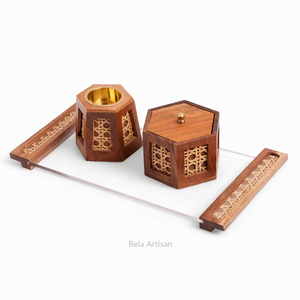 Ensemble de brûleur d'encens indien en bois de mangue écologique portable Bela Artisan pour les décorations de l'Aïd, utilisation domestique - Product Image 1