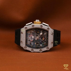 Montre indienne en cuir noir glacé à la mode avec diamants, bijoux hip hop, montre, cadeau pour hommes, disponible au meilleur prix - Product Image 2