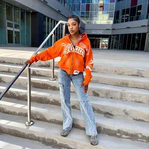 Sweat à capuche personnalisé 100% coton avec logo imprimé d'un poids lourd sur la taille du pull avec bords détruits en strass pour hommes Sweat à capuche décontracté avec fermeture éclair - Product Image 6