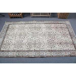 พรมวินเทจขนาด 3.7x6.5 ฟุต พรมตุรกี พรมขนสัตว์สีขาวน้ำตาลลายนามธรรม - Product Image 3
