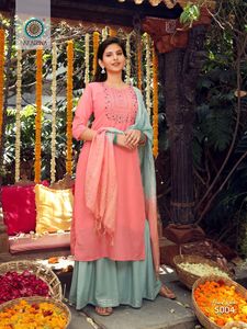 Diwali Collection Nouvelle Variété Élégance Dressing Tendance Coton Soie Kurti Sharara Avec Dupatta Avec Travail À La Main Au Taux Le Plus Bas - Product Image 4