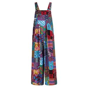 Monos de tirantes de verano para mujer, monos con pechera con estampado Floral Vintage, mono largo de pierna ancha sin mangas, mono de juego - Product Image 4