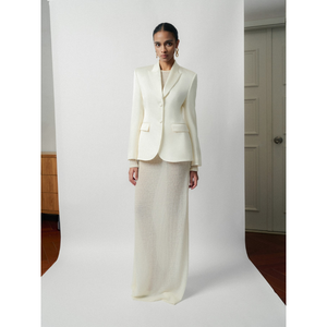 เบลเซอร์ผู้หญิงสไตล์หรูหราด้านหน้ามีกระเป๋าด้านหน้าผ้าซาตินผ้าแพรผ้าถุงผ้าโพลีเอสเตอร์89% สีขาวแบบเวียดนาม11% - Product Image 1