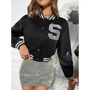 Chaqueta Universitaria Juvenil con Mangas de Cuero, Material de Lana, Cierre de Broches, Dobladillo de Punto Acanalado, Ropa Casual de Calle, Fabricante al por Mayor OEM ODM - Product Image 4