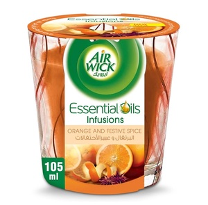 Vela aromática Air Wick Essential Oils Infusion con aroma a naranja y especias festivas en vaso de vidrio de 105 g - Product Image 1