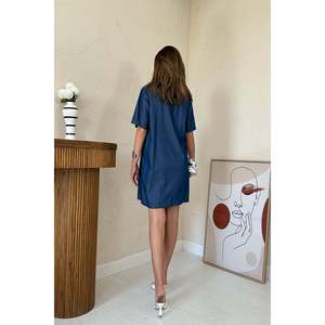 Vestido Azul con Detalle de Copa en Lyocell - Azul - Product Image 5