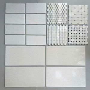 Ensemble de mosaïque murale rectangulaire moderne en marbre blanc, finition polie et brute, résistant à l'eau, pour intérieur de salle de bain - Product Image 1
