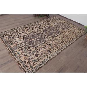 Turkish Large Rug 4.9x8.2 ft (150x249 cm), Vintage <b>Brown</b> Floral <b>Wool</b> Rug - Product Image 2
