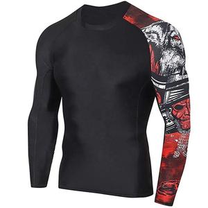 Rashguard personnalisé pour hommes BJJ MMA en spandex/nylon imprimé par transfert thermique, chemises de compression extensibles à manches longues pour le surf et la natation - Product Image 6