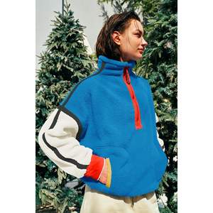 <b>Women</b> Hooded Sherpa Fleece <b>Quarter</b> <b>Zip</b> <b>Sweatshirt</b> Soft Warm Pullover Long Sleeve Color Trackstar OEM Private Label - Product Image 3