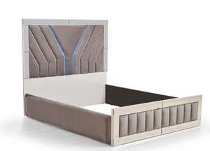 Athome Love Paris European Soft <b>Bed</b> Modular Upholstered <b>LED</b> Headboard Grey Fabric Silver Mirror <b>Frame</b> Queen/King Size - Product Image 2