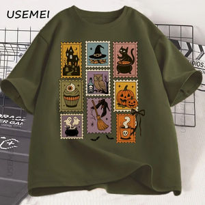 Spooky <b>Halloween</b> Stamp T Shirt for Men Women Retro Fall Tee Cute Ghost T-Shirt Witch Cat Pumpkin <b>Tshirt</b> Cozy Autumn T-Shirt - Product Image 4