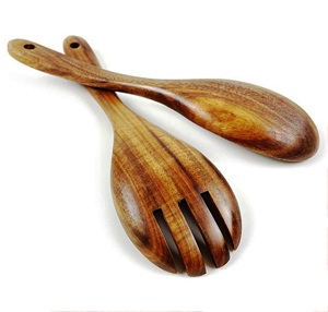 Juego de 2 servidores de ensalada Juego de servidor de ensalada de madera natural con 2 torneros Utensilios hechos a mano sostenibles - Product Image 5