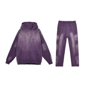 Ensemble survêtement streetwear pour homme de qualité supérieure personnalisé, lavé à l'acide, avec sweat à capuche et pantalon de survêtement, logo personnalisé, taille plus pour l'extérieur - Product Image 2