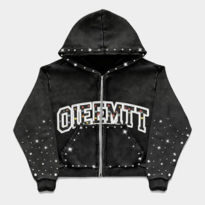 Sweat à capuche personnalisé pour femme, coupe courte et oversize, en coton éponge 450 GSM, délavé à l'acide, avec strass sur le devant, imperméable - Product Image 5