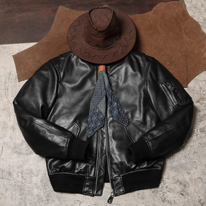 Veste en cuir pour homme de haute qualité 2025, tendance, marron, toile imperméable et respirante, col montant, logo sur le devant, taille personnalisée - Product Image 3