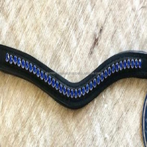 Bande de sourcils en cuir pour cheval, accessoire rembourré, souple, de qualité supérieure, canal vide, avec gamme bleu royal, fantaisie, chaîne en cristal, rembourrage ultra doux - Product Image 5
