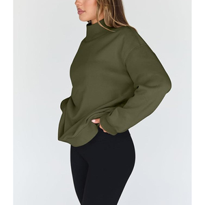 La mejor oferta, suéter de gran tamaño, sudaderas, camisetas de manga larga de otoño, hombros caídos, de talla grande, para mujer, Tops cortos lisos con capucha - Product Image 3