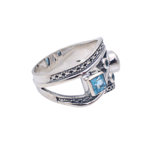 Declaración de moda 925 Plata azul Topacio señoras anillos redondos joyería a granel apilamiento 925 Plata dedo anillo anillos plata 925 cuadrado - Product Image 3