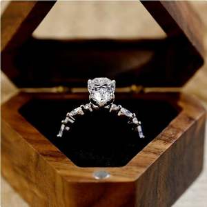 แหวนเงิน925รูปหยดน้ำตาสำหรับผู้หญิงสายรัดเพชรโมอิสซาไนต์รูปลูกแพร์และเพชรโมอิสซาไนต์สำหรับงานแต่งงาน - Product Image 2