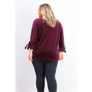 Maglia da donna Charter Club in velluto viola scuro con maniche annodate, taglia grande - Product Image 3