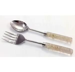 Ensemble de serveurs à salade en acier inoxydable de style élégant avec poignée martelée, écologique et compatible lave-vaisselle, options de couleur personnalisées - Product Image 4