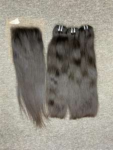 Venta caliente 100% Raw Vietnam Remy Extensiones de cabello Super Double Drawn Bone Straight Bundles HD para encaje Frontal para la fabricación de pelucas - Product Image 4