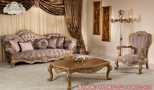 Conjunto de sofá tradicional de tela de marfil con acabado dorado, conjunto de Muebles clásicos para sala de estar, conjunto de sofá indio de alta calidad, 6 piezas - Product Image 4