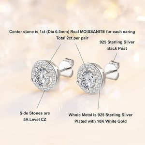 Boucles d'oreilles Bliss Solitaire Studs 1-4 Ct Moissanite, design Halo - Product Image 3