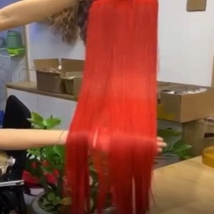 สีแดงมัดผมคู่แบบเรียบสำหรับต่อผม100% ธรรมชาติที่ยังไม่ผ่านกรรมวิธี - Product Image 4