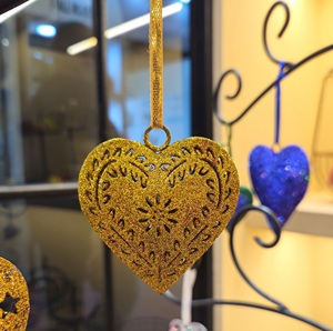 Coeur rose suspendu métal ornement paillettes coeur décoratif pour arbre de noël fête de mariage décoration de la maison cadeau pièce - Product Image 4