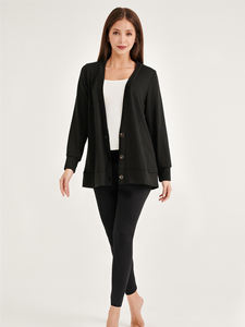 Cárdigan de manga larga negro de punto fino para mujer, suéter, diseño informal con botones para otoño, verano, novedad, venta al por mayor, giro largo - Product Image 3