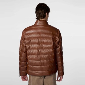 Veste matelassée en cuir vieilli marron pour homme-Manteau d'hiver chaud de style vintage avec rembourrage isolé pour l'extérieur et les vêtements décontractés - Product Image 3