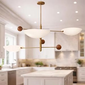 Luxury Mid Century Sputnik Chandelier Brass Combination 3 <b>Light</b> Adjustable Height Ceiling <b>Light</b> Black Bowl Shades Modern Style - Product Image 2