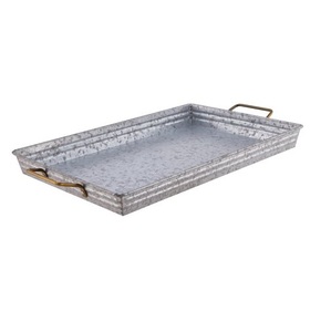Plateau de service ovale galvanisé écologique de luxe en métal argenté élégant pour le stockage de café et de nourriture décoratif - Product Image 6