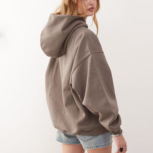 Última llegada pulóver sólido Sudadera con capucha de gran tamaño para mujer 100% Material de algodón ligero transpirable Impresión de logotipo personalizado - Product Image 3