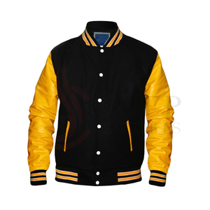 Veste de Baseball avec broderie Chenille, haut de gamme, manches en cuir, en laine noire, parka d'été - Product Image 1