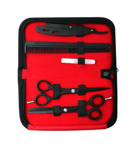 Kit de ciseaux de coiffeur enduits noirs rasoir en acier métallique et ensemble de cisaillement de coupe amincissant avec mallette de rangement en cuir pour les professionnels - Product Image 6