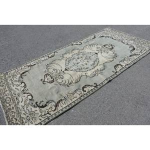 Tapis en Laine Patchwork Vintage 4.3X9.2 pieds Vert Beige Turc Tissage Plat Tapis de Salon avec Support en Latex - Product Image 4